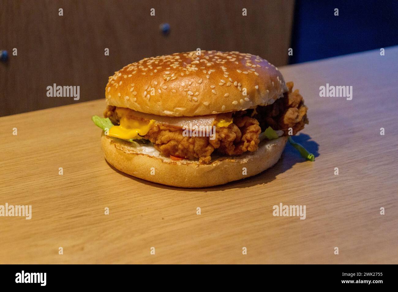 Rzedziwojowice, Poland December 12, 2023 KFC Zinger cheese and bacon