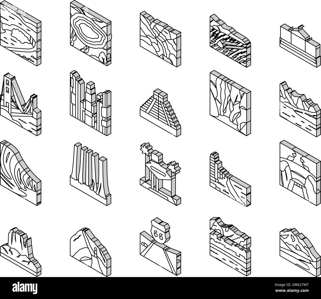 North America Famous Landscape isometric icons set vector Stock Vector