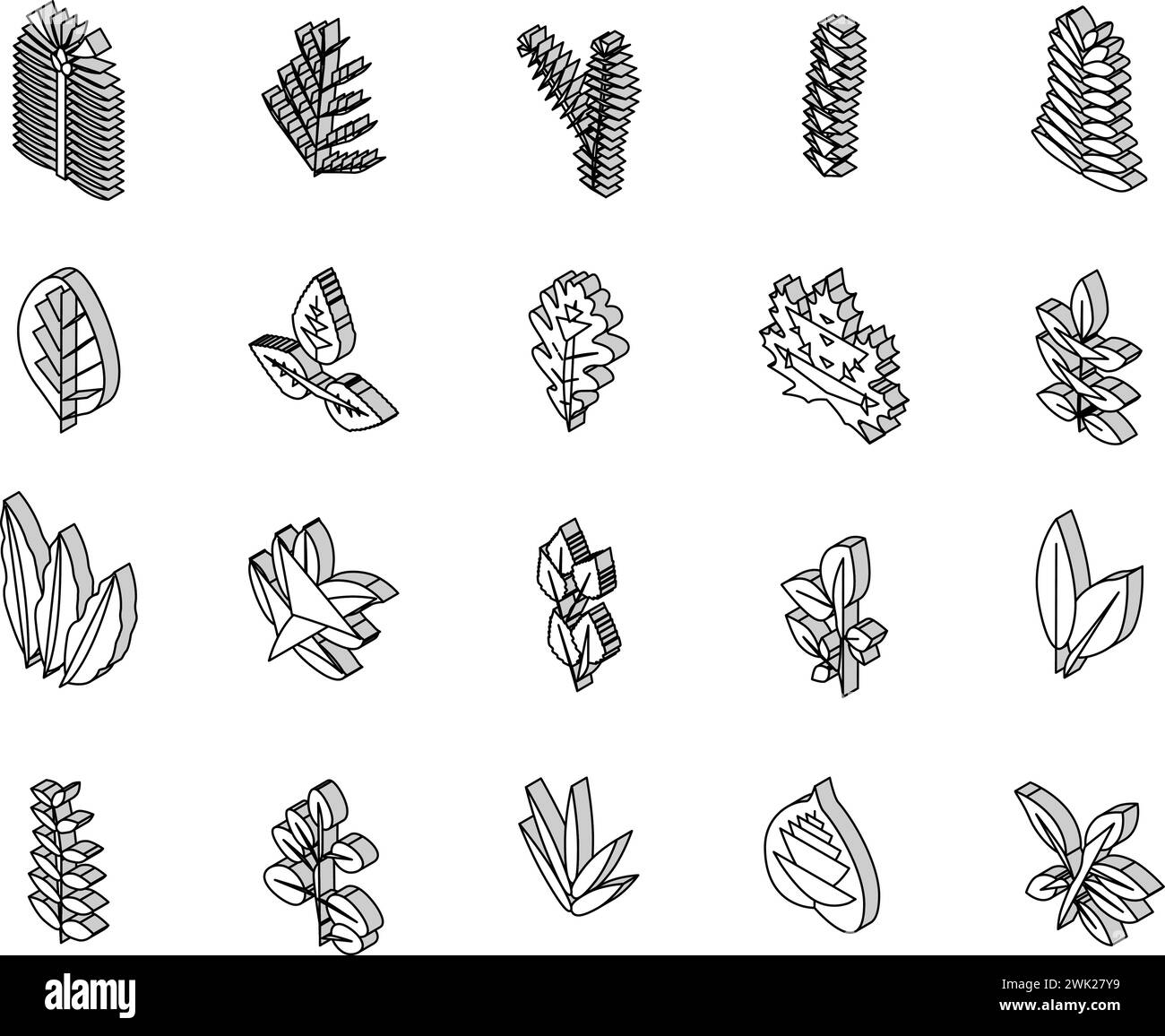 Leaf Of Tree, Bush Or Flower isometric icons set vector Stock Vector