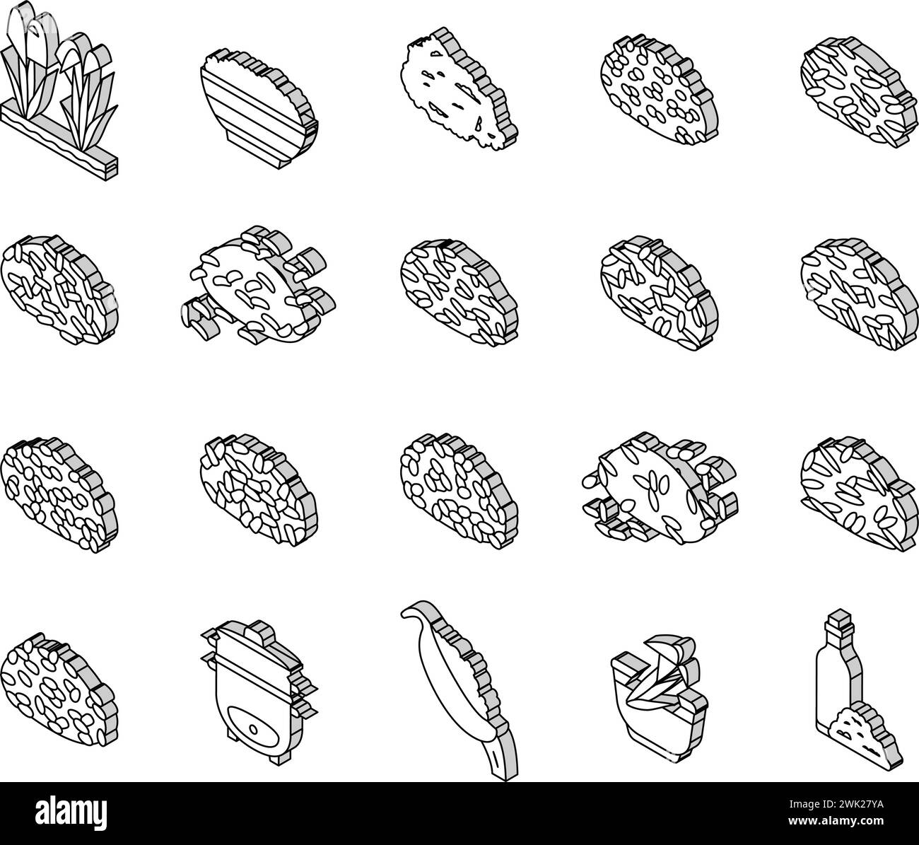Rice For Preparing Delicious Food isometric icons set vector Stock ...