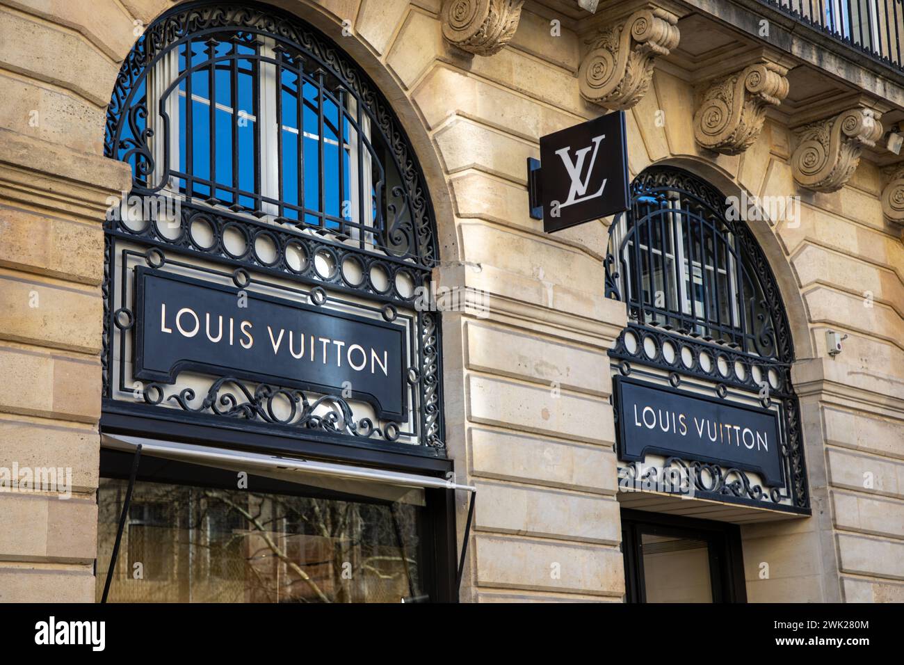 Bordeaux , France -  02 15 2024 : Louis Vuitton logo sign boutique entrance and brand text shop French luxury fashion facade house store Stock Photo