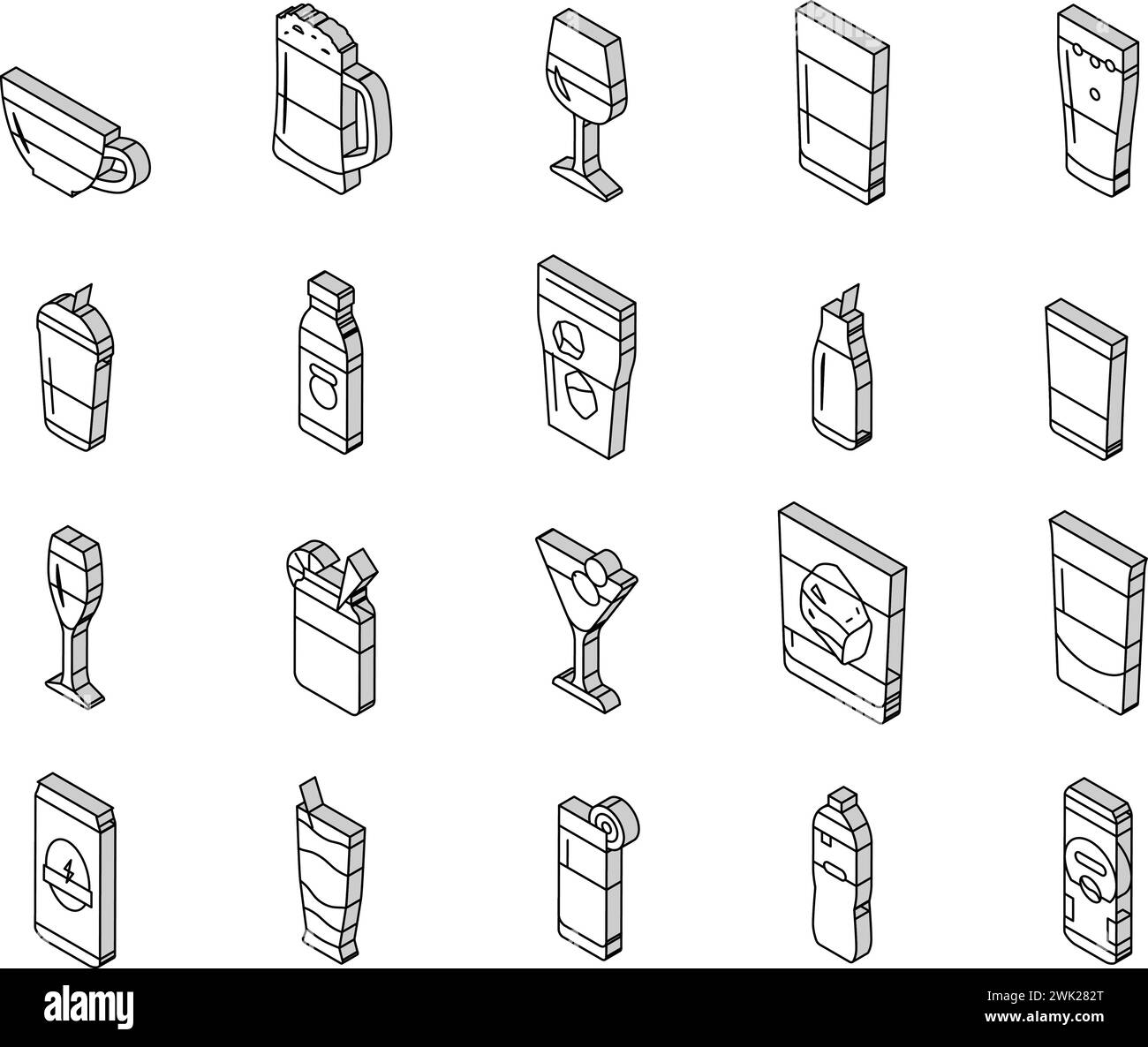 beverage drink juice fresh water isometric icons set vector Stock