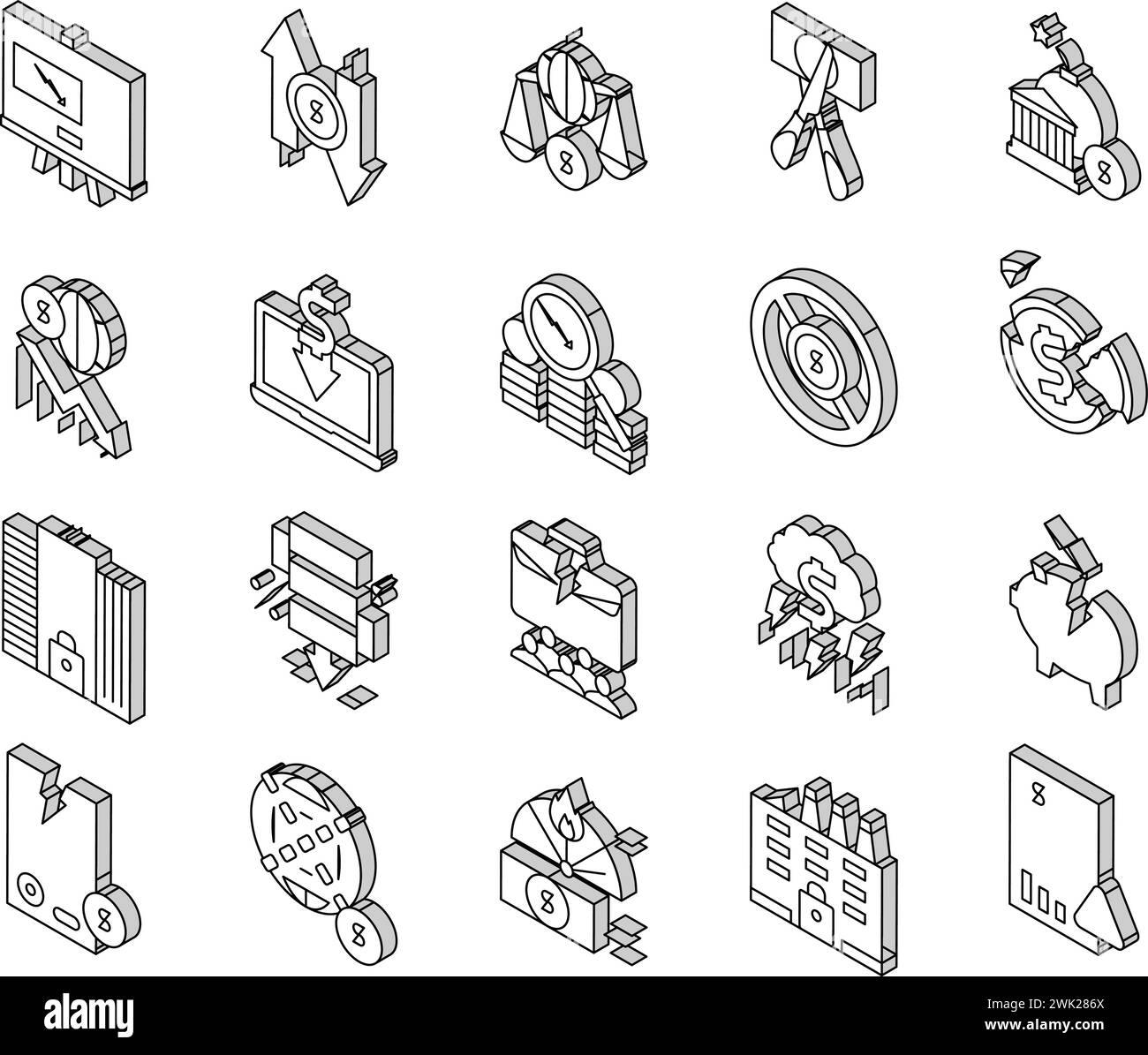 World Financial Crisis Collection isometric icons set vector Stock ...