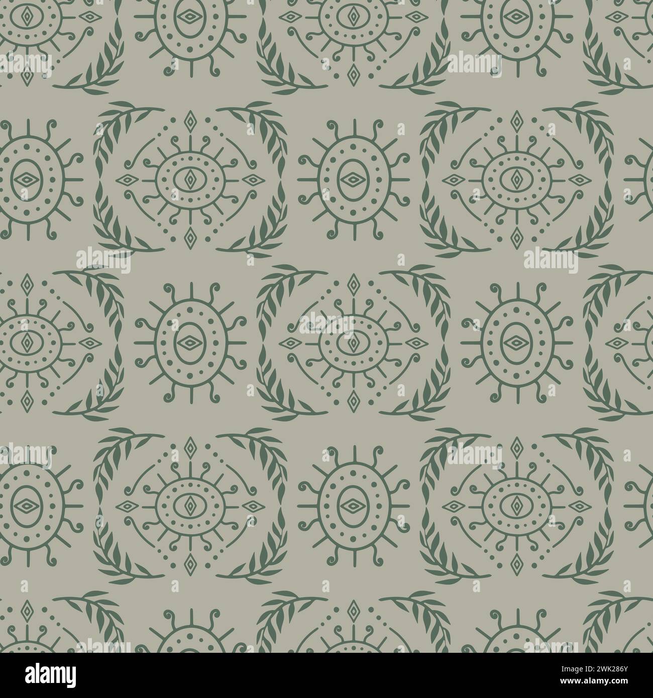 Seamless green Damask pattern on a beige background Stock Vector Image ...