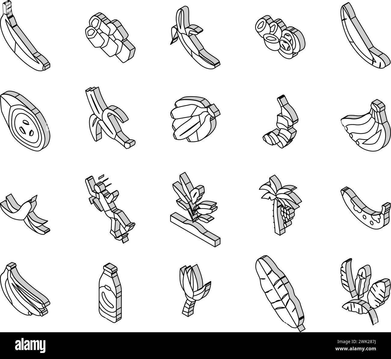 banana fruit food yellow white isometric icons set vector Stock Vector ...
