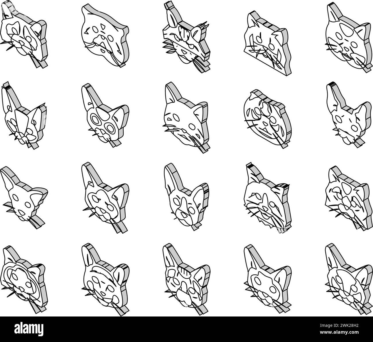 cat cute pet animal kitten funny isometric icons set vector Stock ...