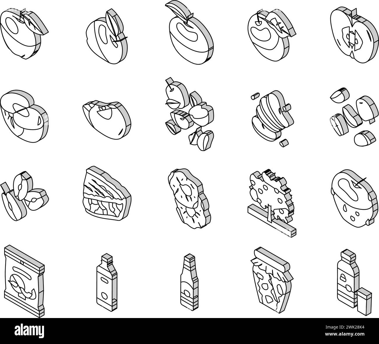 apple fruit red green leaf fresh isometric icons set vector Stock ...