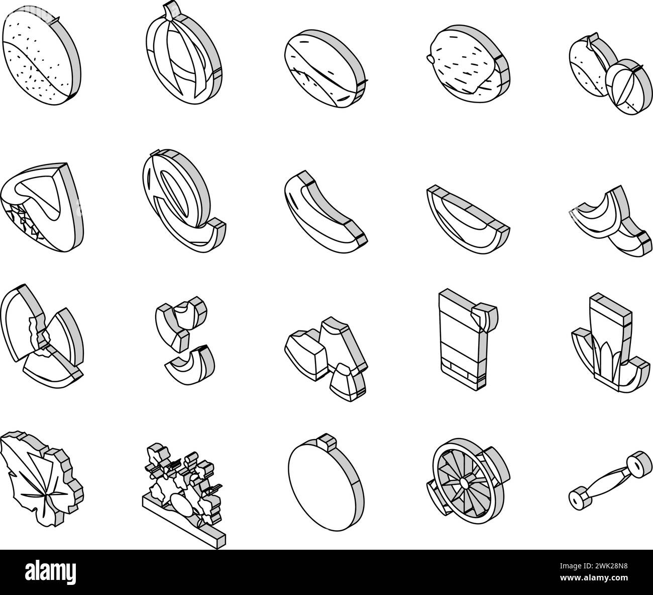 melon cantaloupe yellow fruit isometric icons set vector Stock Vector ...