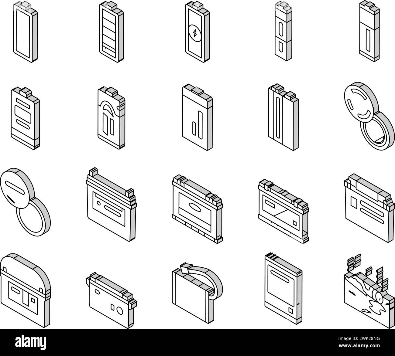 battery power energy electric car isometric icons set vector Stock ...