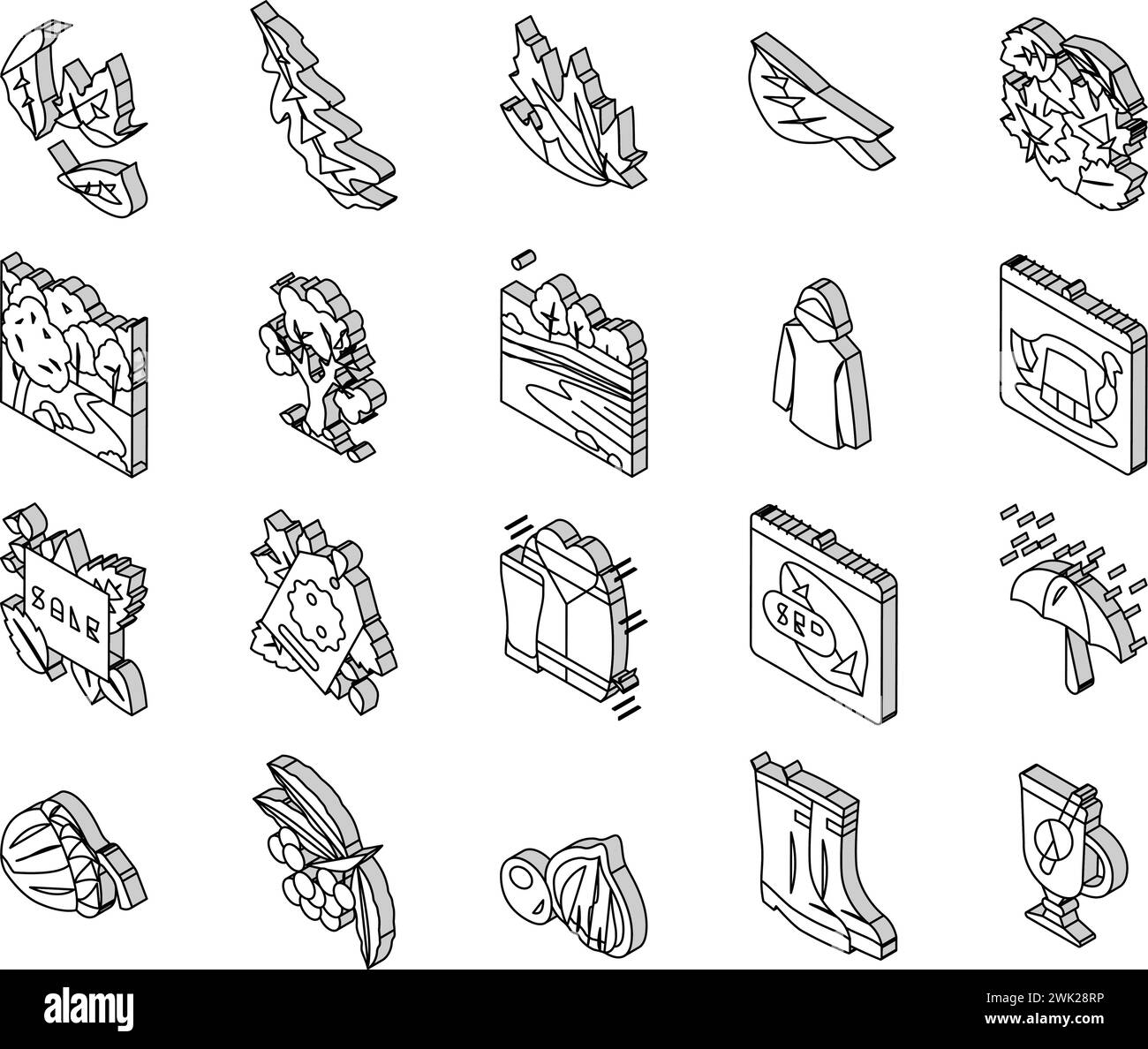 autumn fall leaf nature season isometric icons set vector Stock Vector ...