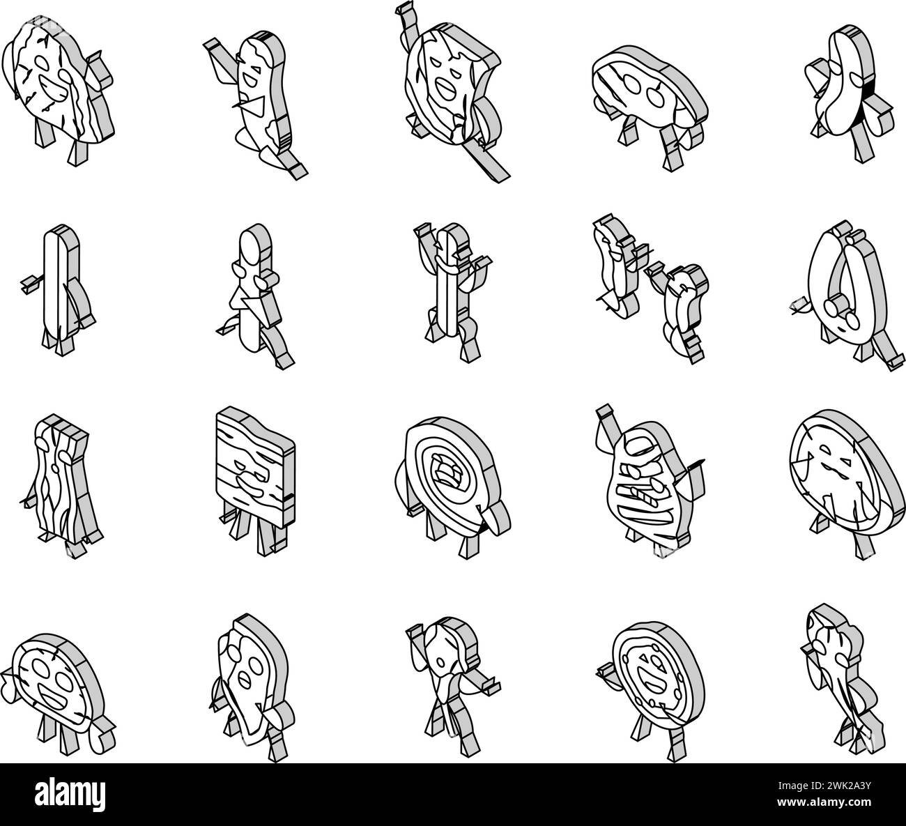 meat character beef food funny isometric icons set vector Stock Vector ...