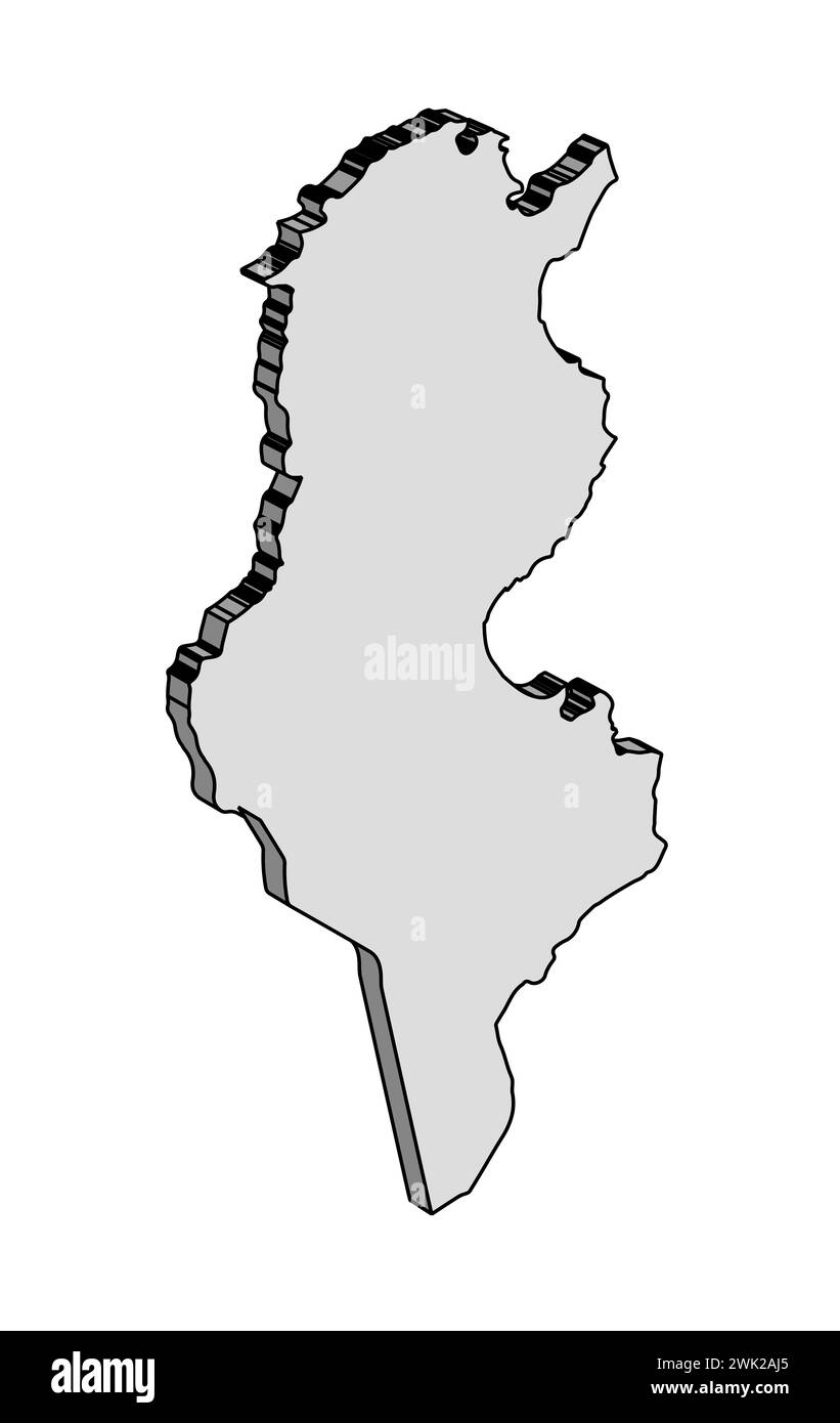 Outline 3D map of the Arab League country of Tunisia Stock Photo