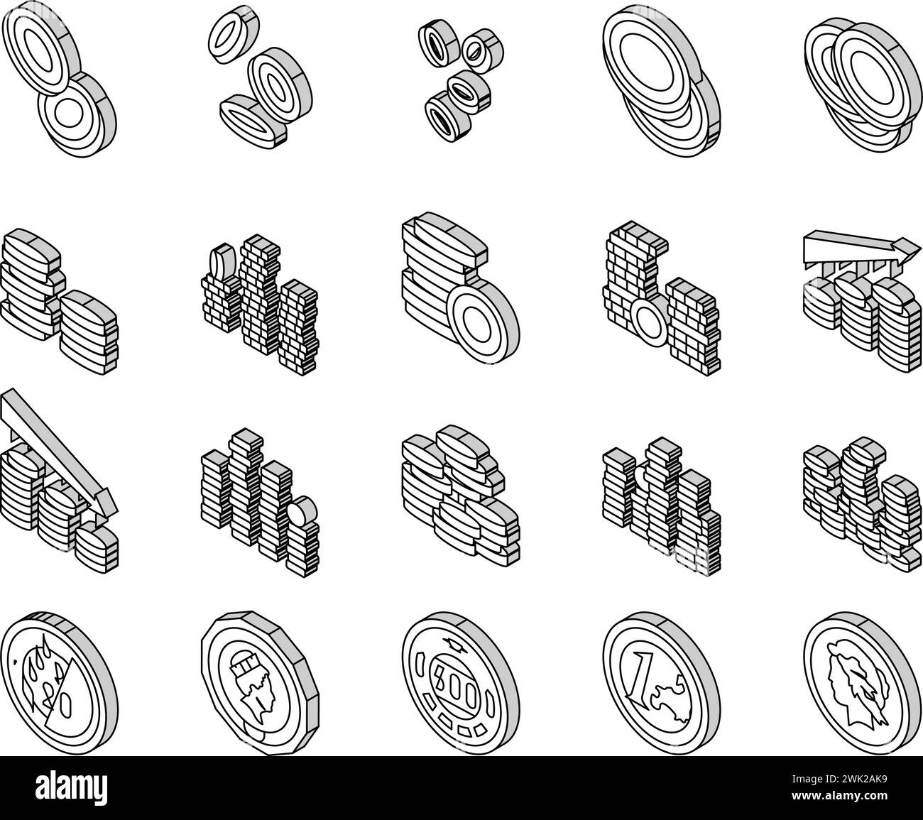 coin gold money cash bank isometric icons set vector Stock Vector Image ...