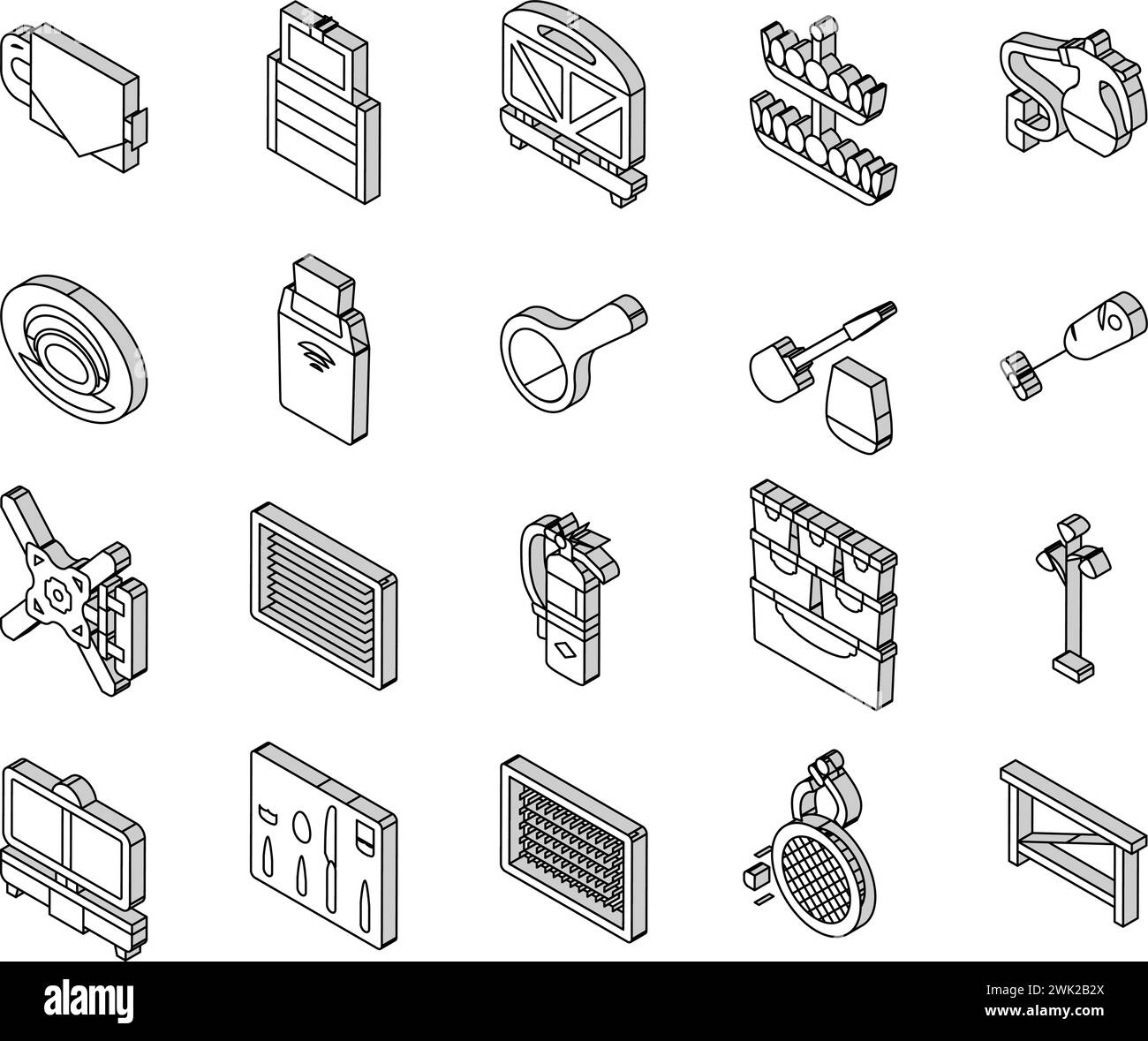 home interior accessories design isometric icons set vector Stock