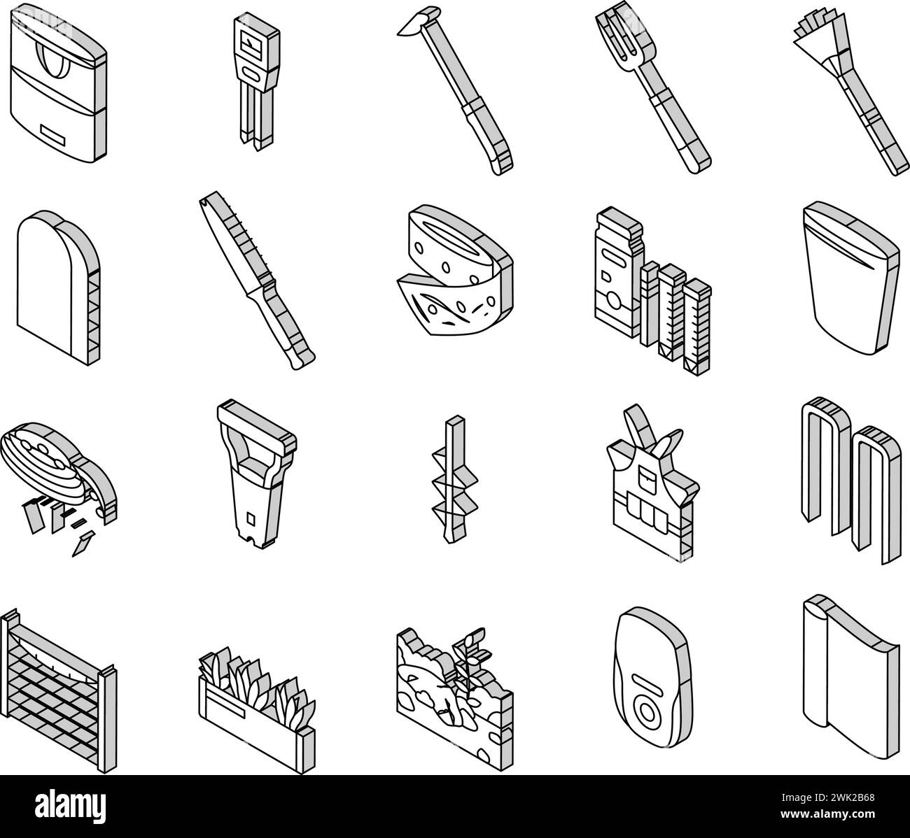garden tool shovel rake isometric icons set vector Stock Vector Image ...