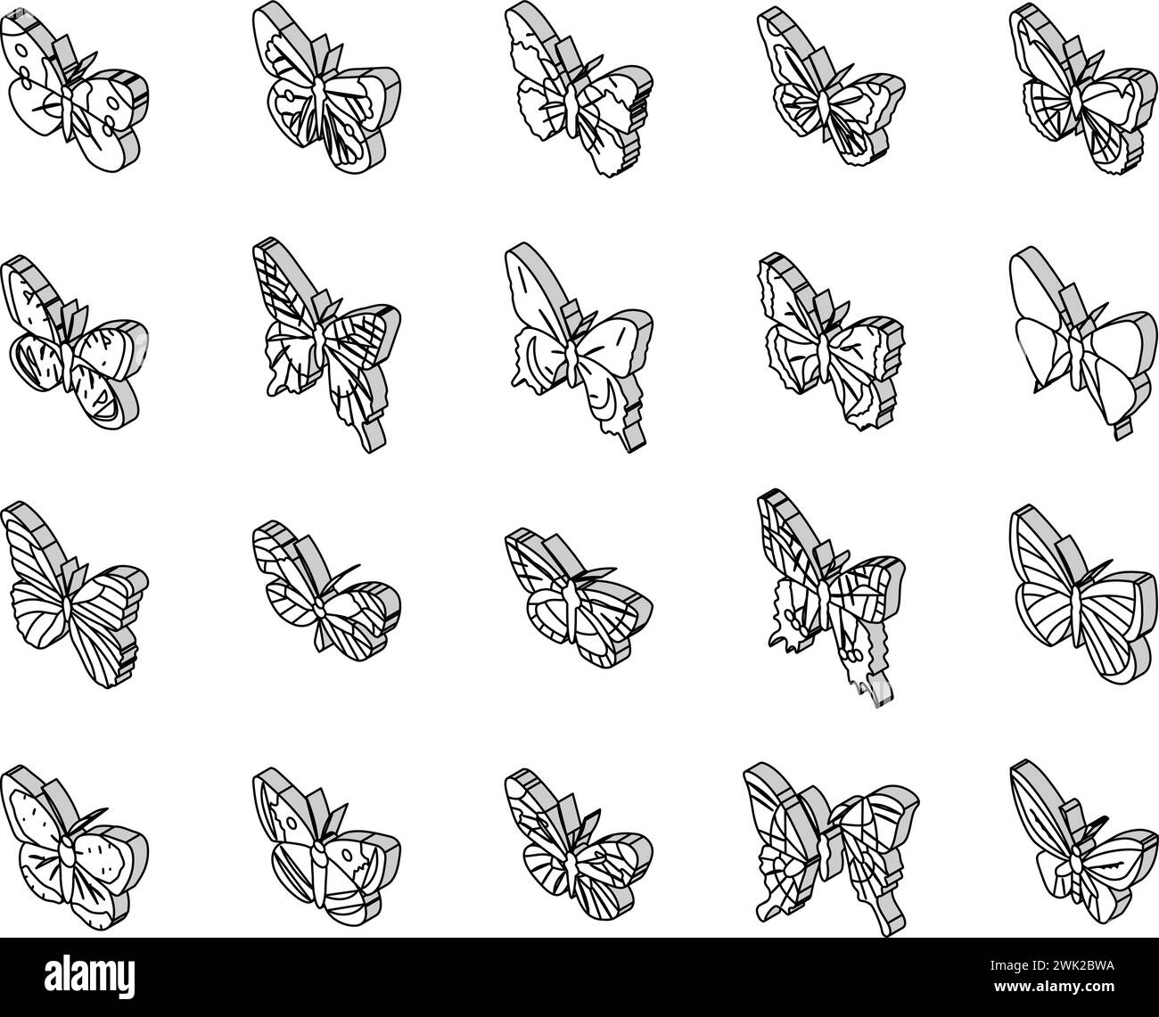 butterfly summer spring insect isometric icons set vector Stock Vector ...