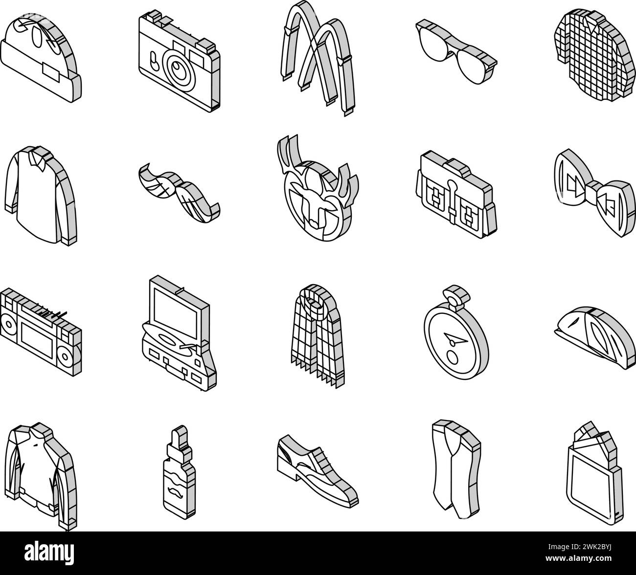 hipster retro vintage old style isometric icons set vector Stock Vector ...