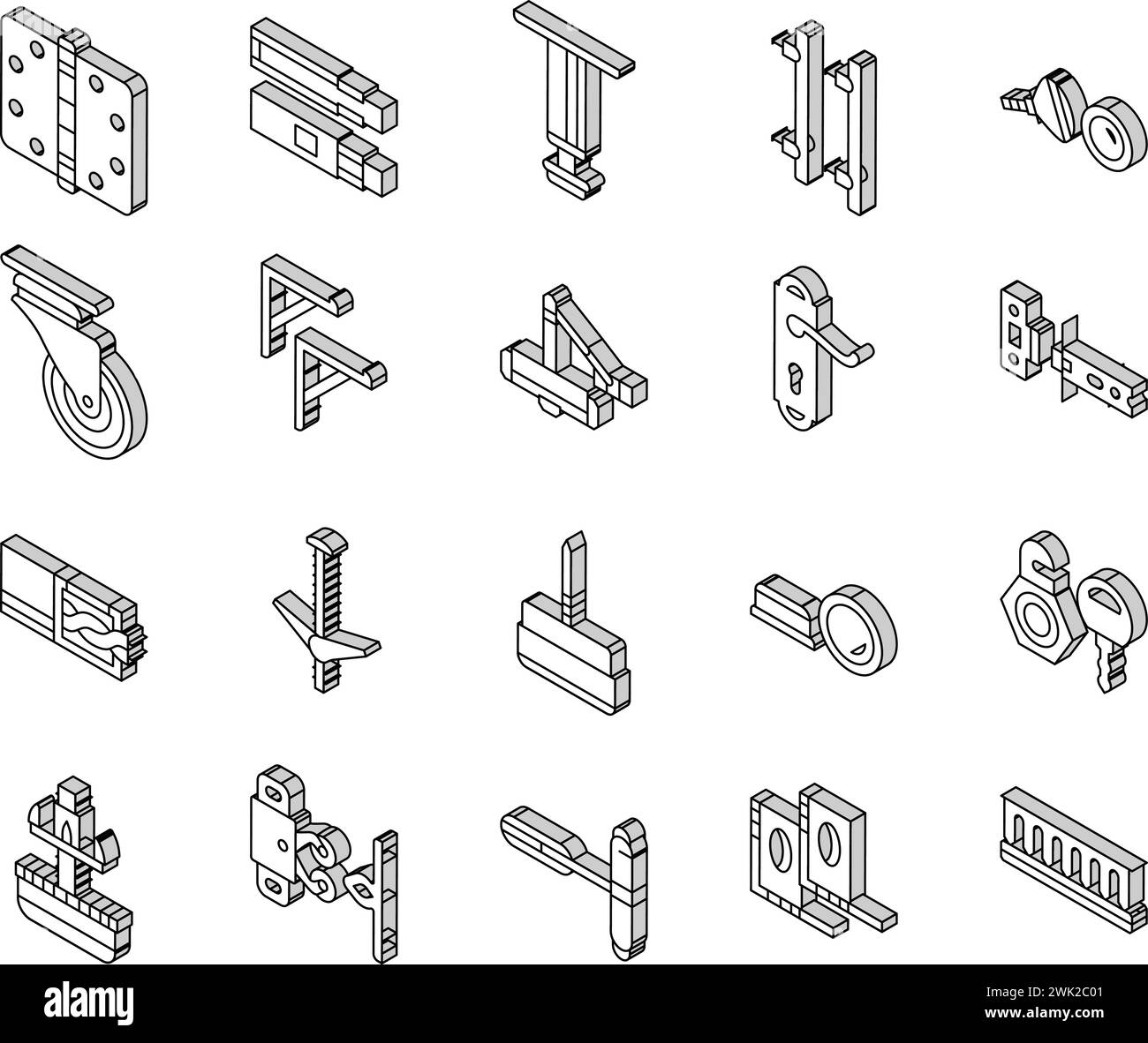 hardware furniture equipment isometric icons set vector Stock Vector ...