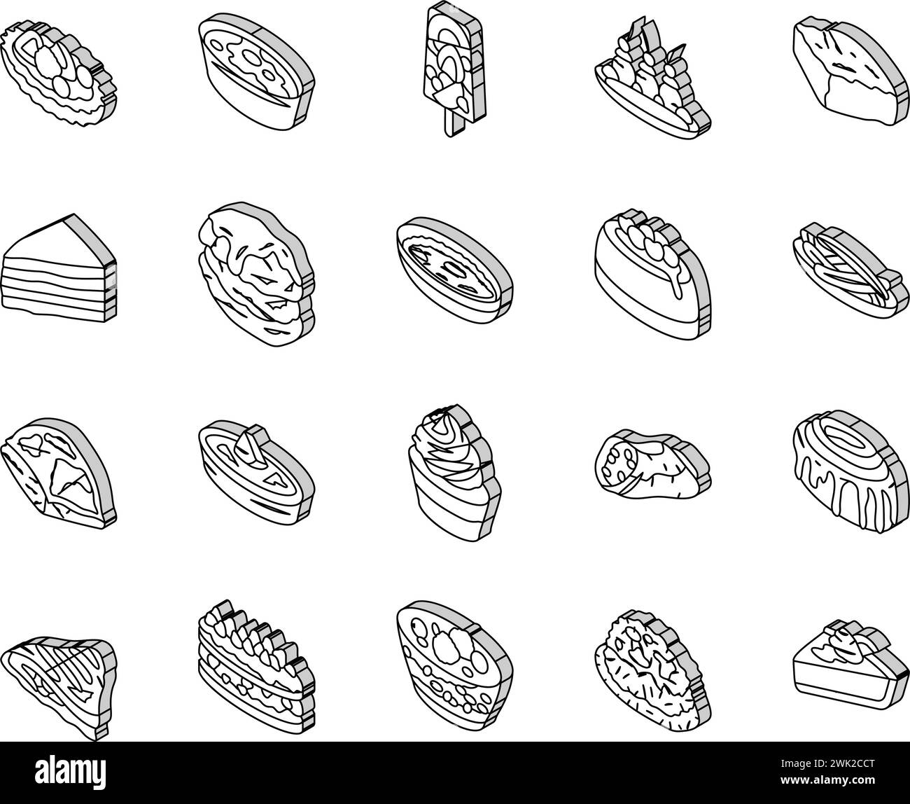 dessert sweet food cake candy isometric icons set vector Stock Vector ...