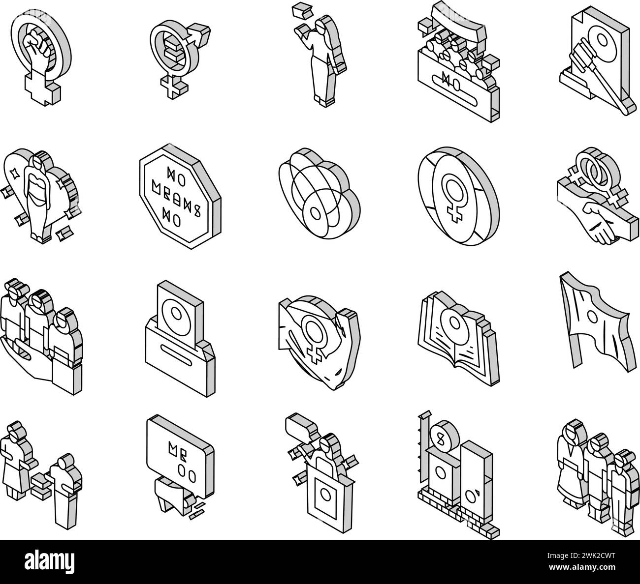 girl feminism female woman power isometric icons set vector Stock ...