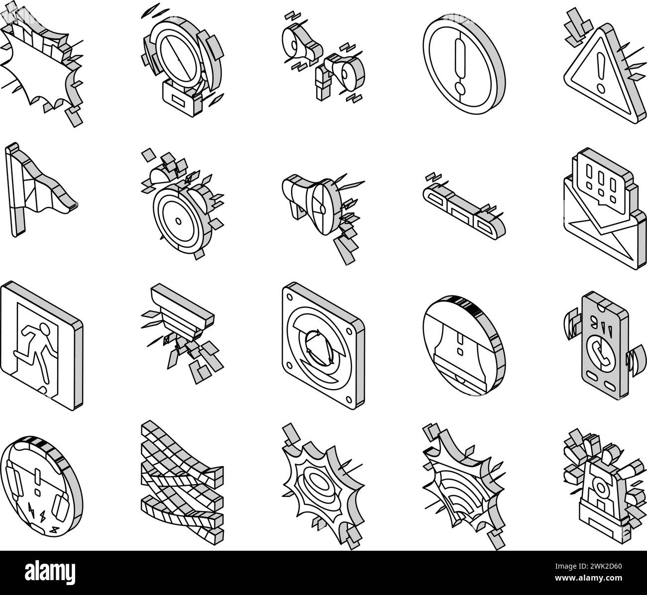 alert attention signal caution isometric icons set vector Stock Vector ...