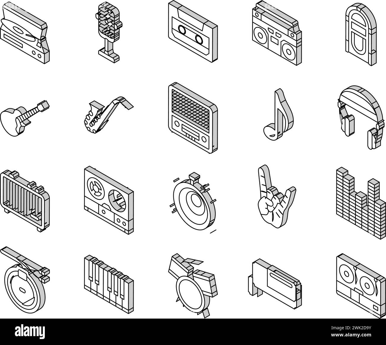 retro music vintage style isometric icons set vector Stock Vector Image ...