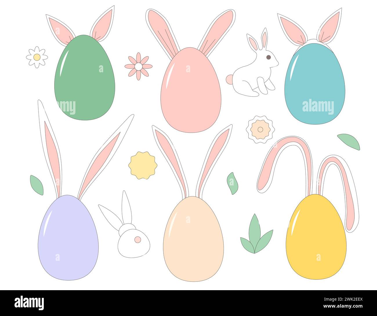 Easter eggs with bunny ears set isolated on white background. Vector ...