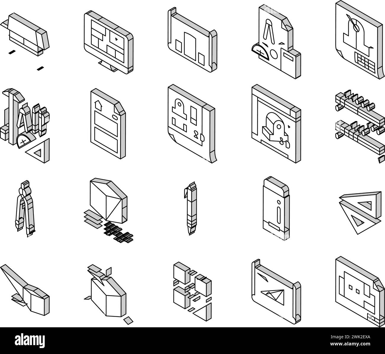 engineer construction architect isometric icons set vector Stock Vector