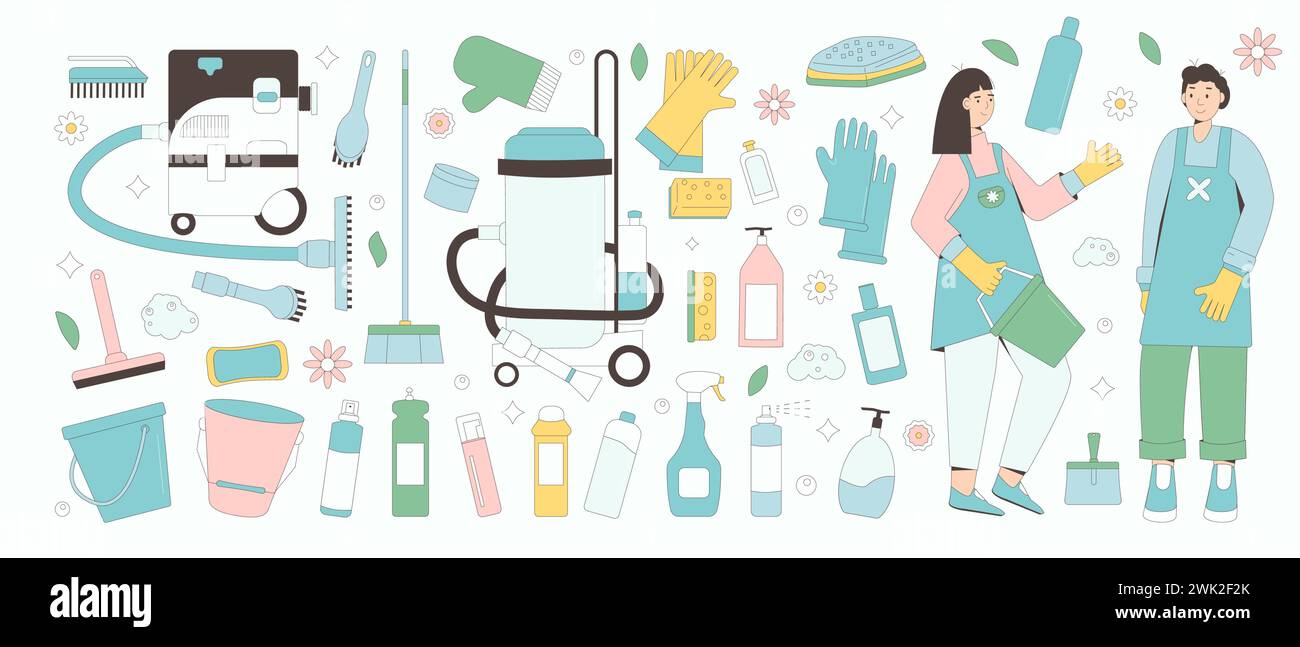 Spring cleaning set isolated on white background. Housekeepers and ...