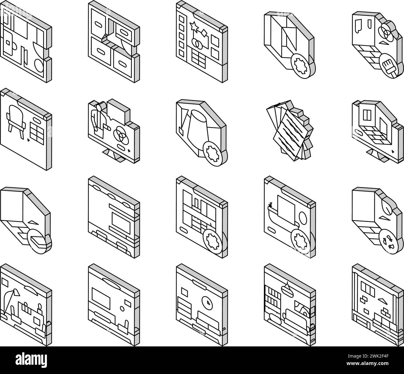 interior designer office isometric icons set vector Stock Vector Image ...
