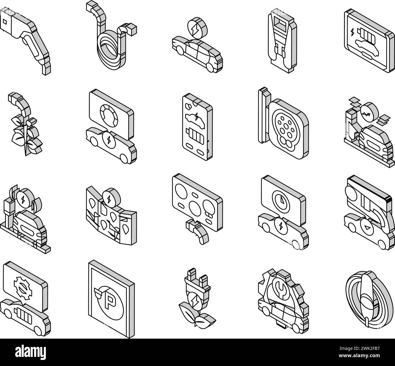 electric-vehicle-charging-station-isometric-icons-set-vector-stock