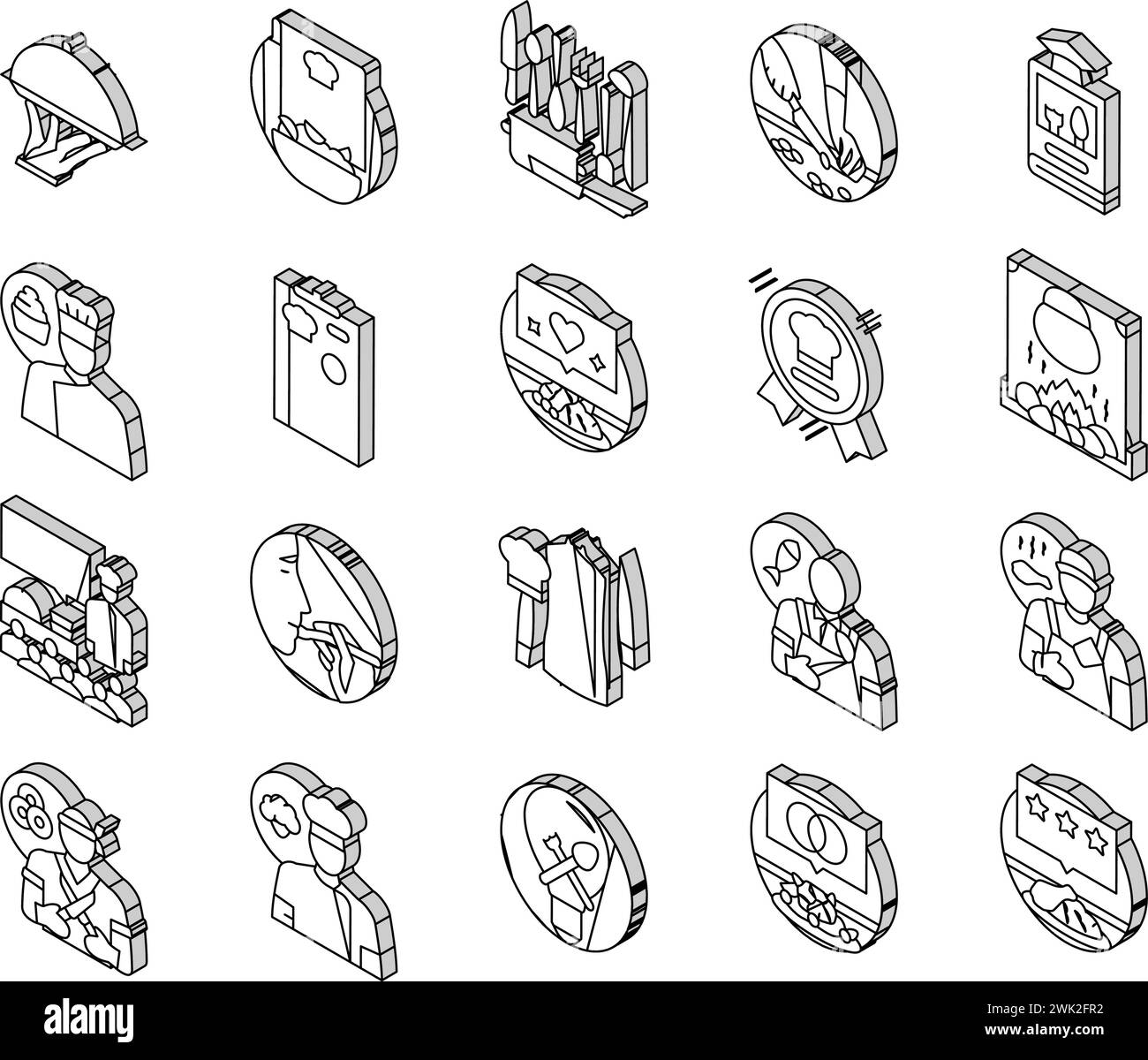 restaurant chef cooking food isometric icons set vector Stock Vector ...