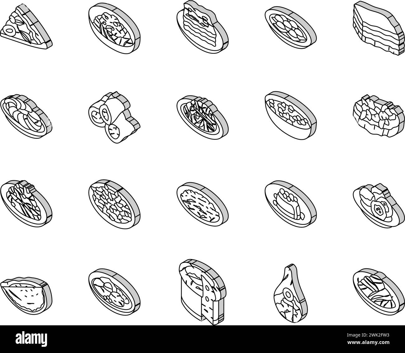 italian cuisine food pasta isometric icons set vector Stock Vector ...