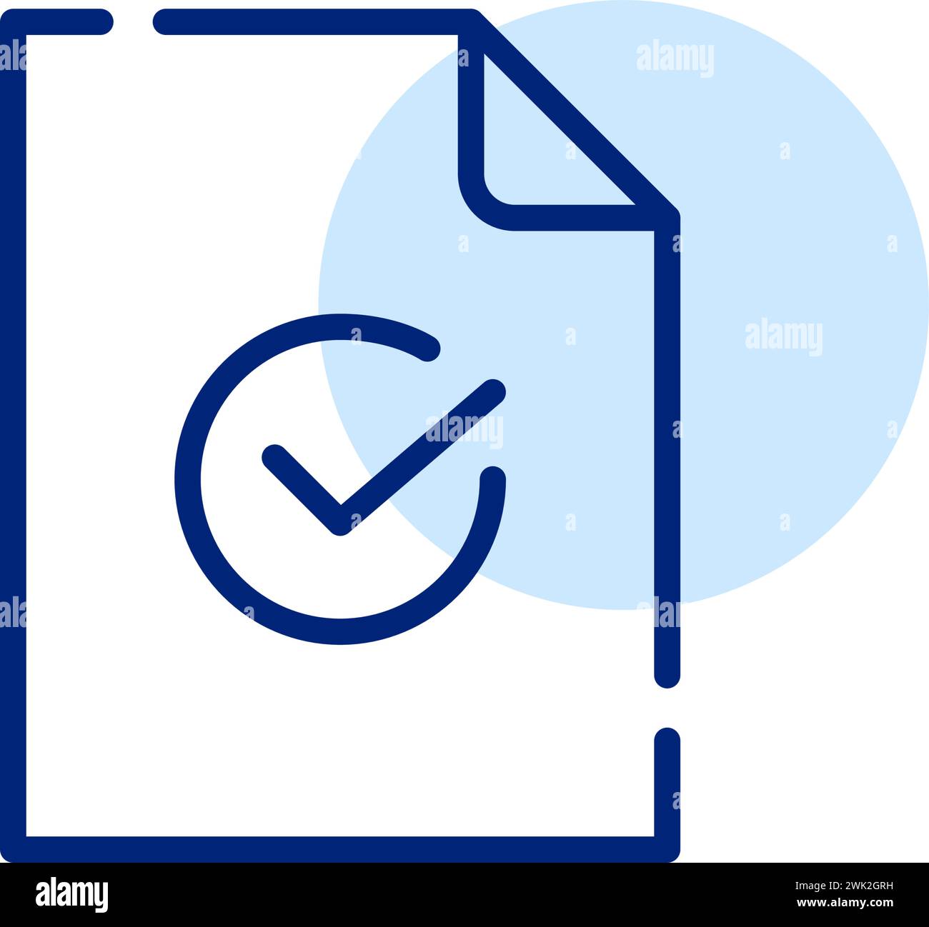 File and checkmark in circle. Pixel perfect, editable stroke Stock Vector
