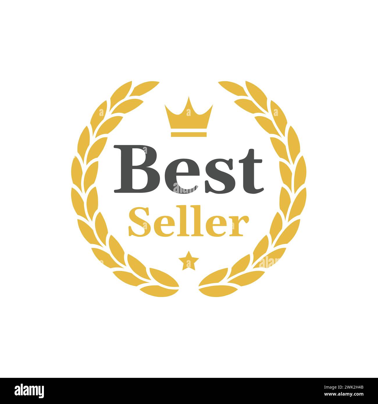 Best seller vector tag. Golden label with laurel wreath and crown Stock