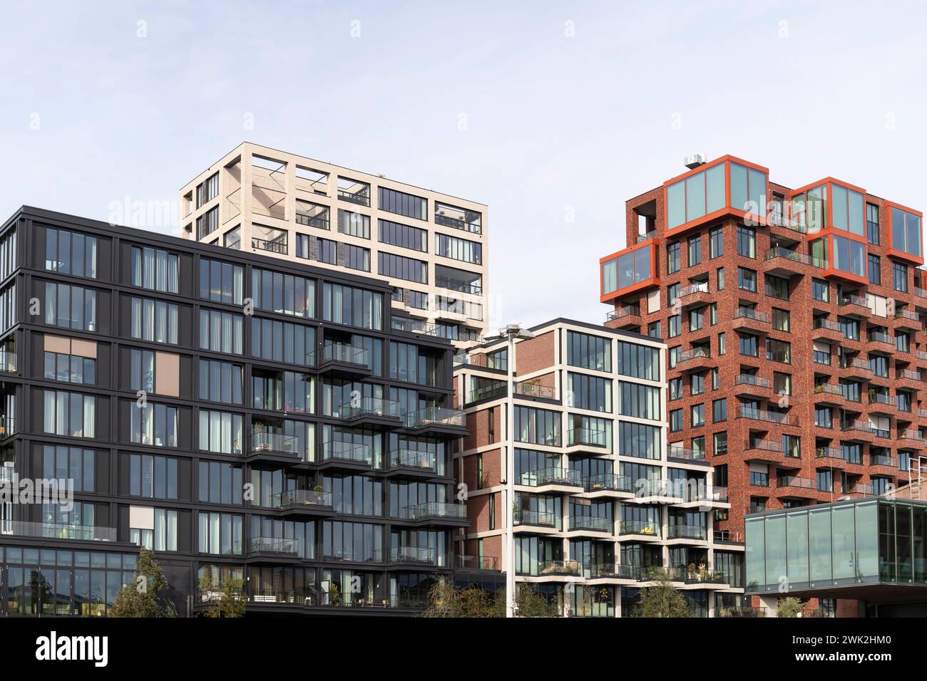 Modern high-rise apartment buildings in the new NDSM district in Amsterdam. Stock Photo