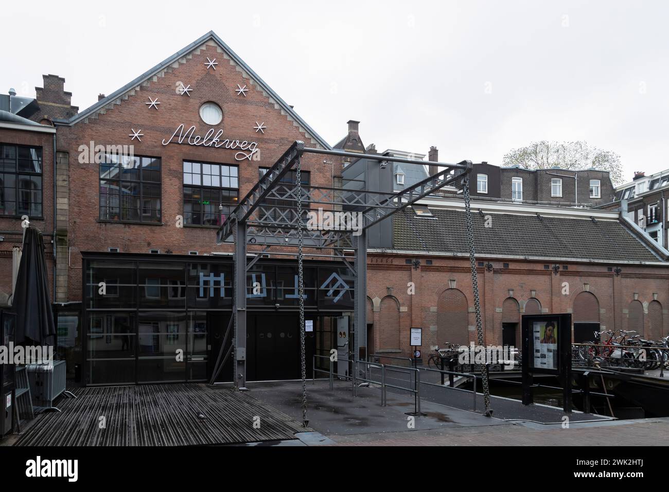 Frontage of the Melkweg, a music venue and cultural center with live music, club nights, photography, film and festivals, in the center of Amsterdam. Stock Photo