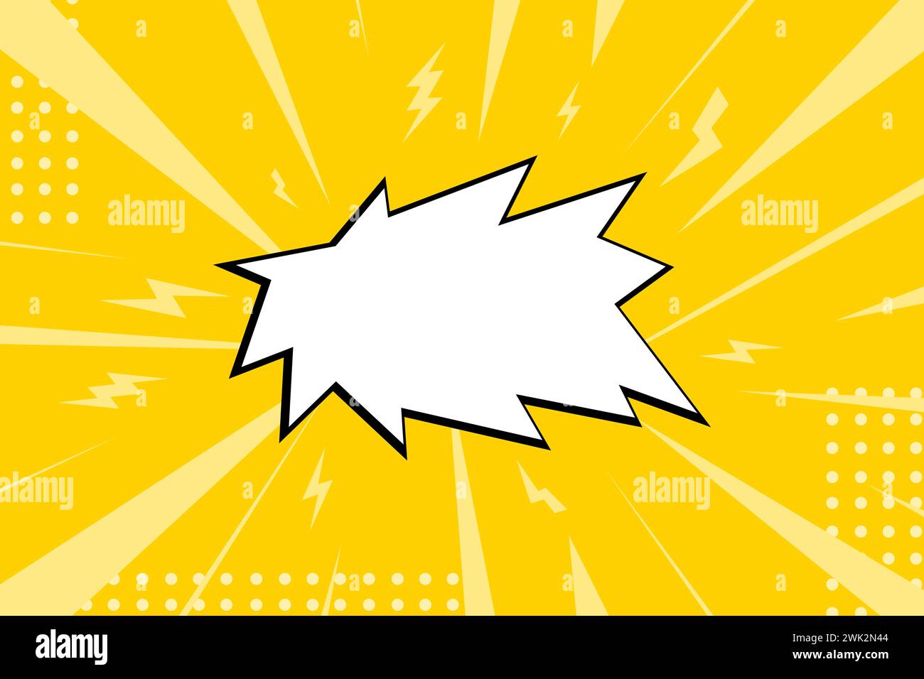 Pop Comic art background empty speech bubble. Cartoon explosion blank template on yellow background Stock Vector