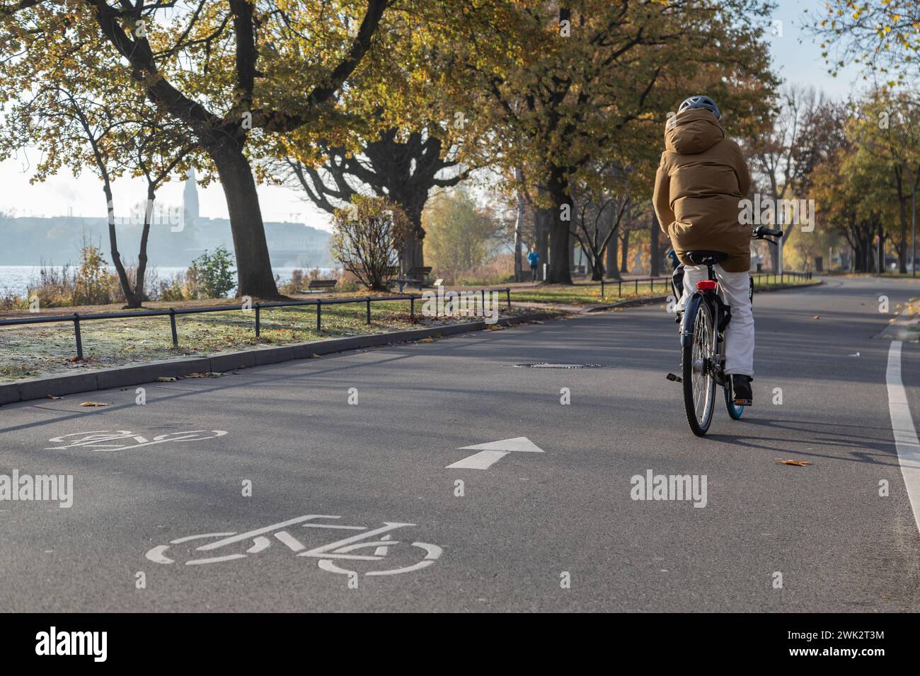 Bicycle road on the Hamburg Alster in autumn Stock Photo