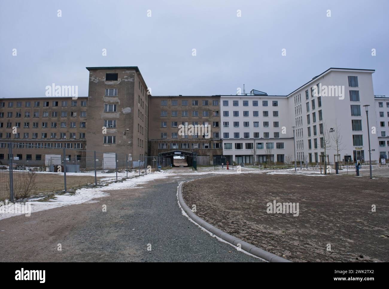 Binz, Germany - Jan 11, 2024: The Colossus of Prora was built by Nazi Germany between 1936 and 1939 as part of the Strength Through Joy project. Cloud Stock Photo
