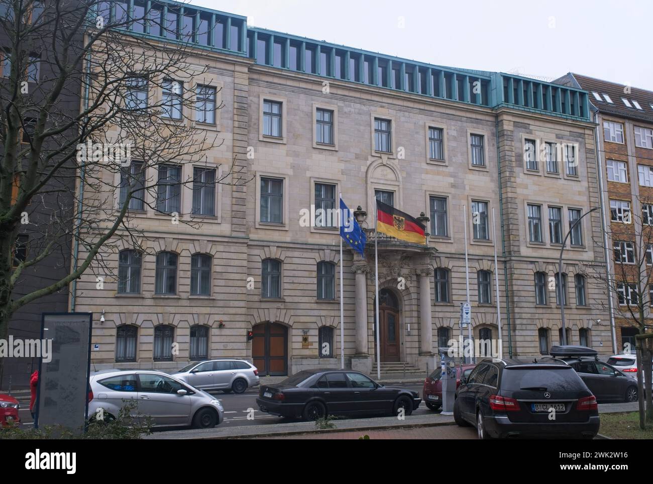 Berlin, Germany - Jan 14, 2024: Office of the Deputy of the Fuhrer, Rudolf Hess. In 1941, Martin Bormann succeeded Rudolf Hess at this location. Cloud Stock Photo