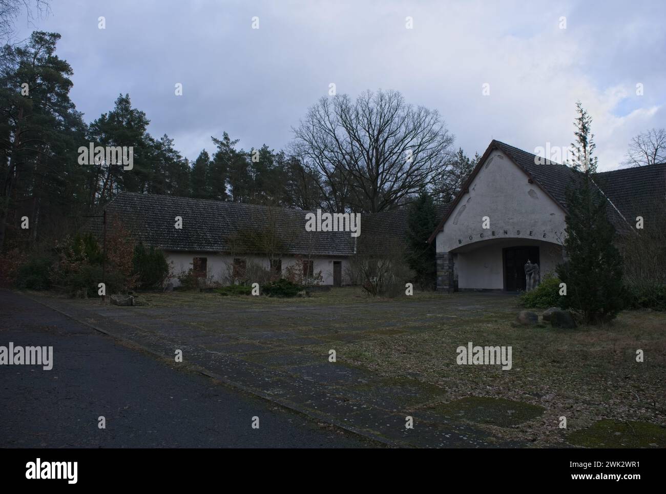 Wandlitz, Germany - Jan 27, 2024: In this house Nazi propaganda minister Joseph Goebbels lived. Cloudy winter day. Selective focus Stock Photo