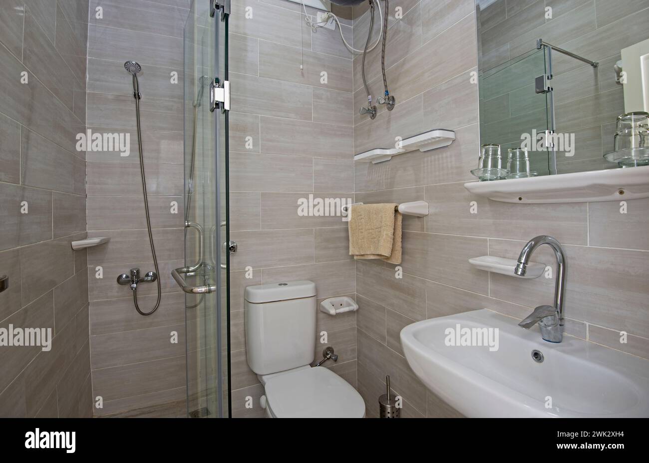 Interior design of a luxury show home bathroom with shower cubicle and sink Stock Photo
