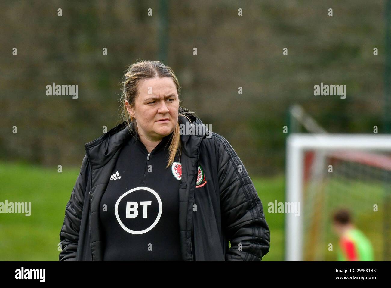 Pontypridd, Wales. 26 March 2023. Izzy Taylor FAW Girls Academy South Coach before the FAW Academy South Under 14 League game between FAW Girls Academy South Under 16 and Briton Ferry Llansawel Under 14 at the USW Sports Park in Pontypridd, Wales, UK on 26 March 2023. Credit: Duncan Thomas/Majestic Media. Stock Photo