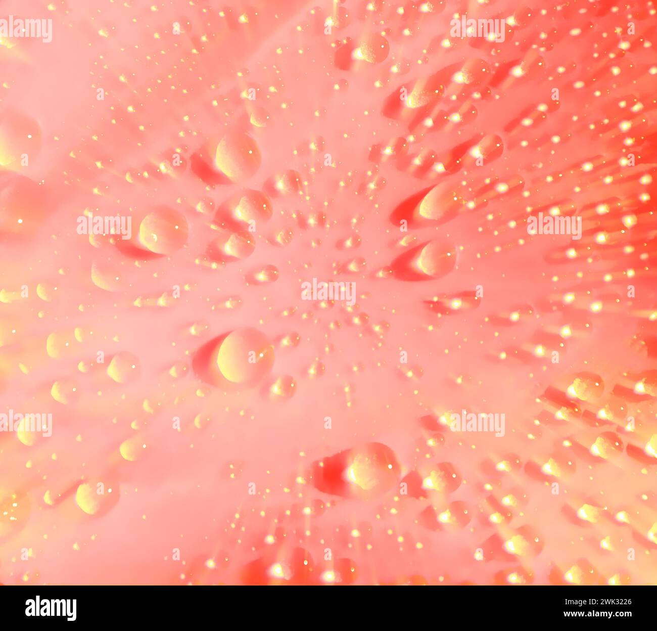 Positive blurred painted background. Bright splashes. Dew. Drops of water on a light background. Stock Photo