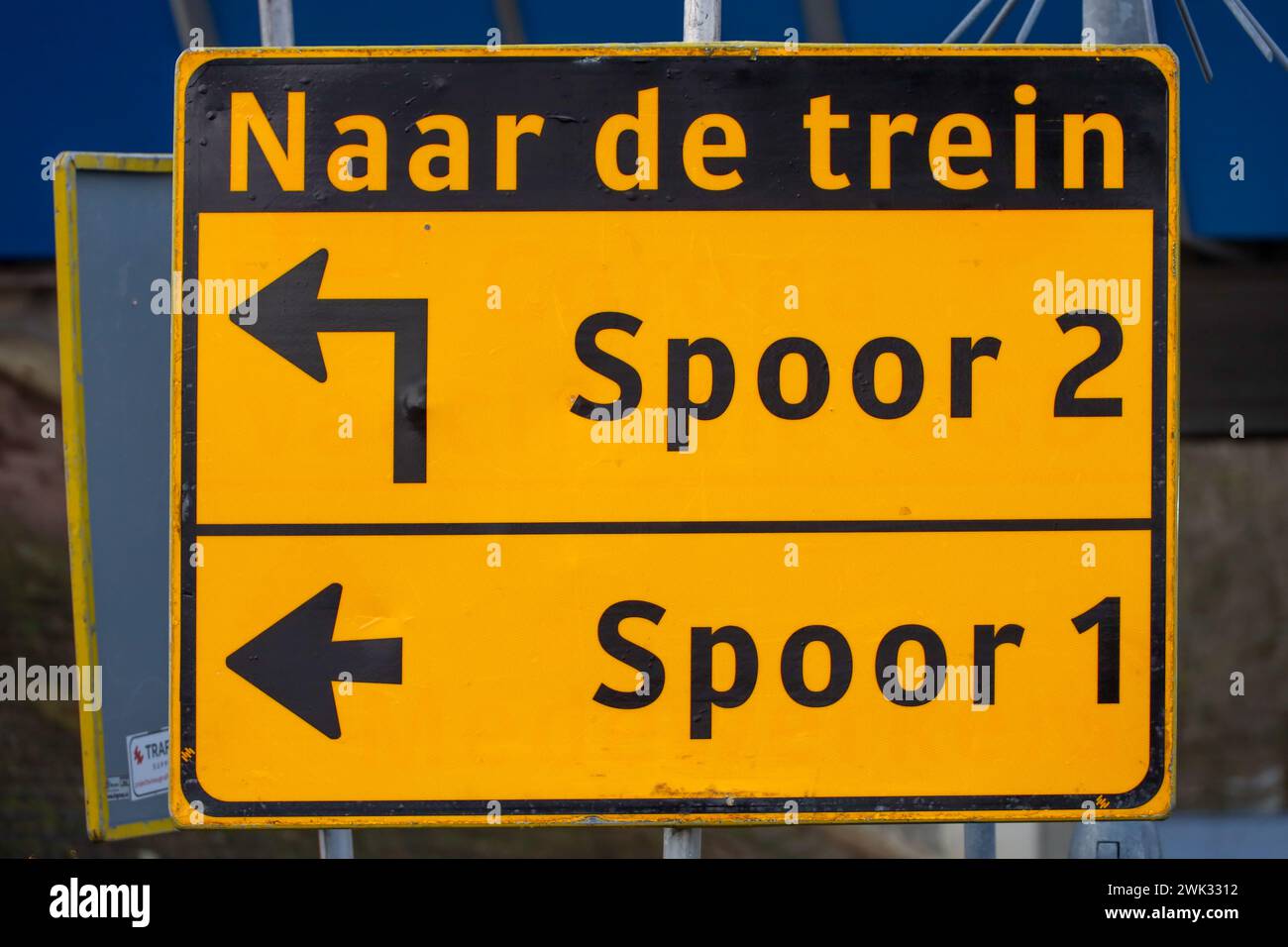 Signs for passengers for replacement by bus for train due to ...