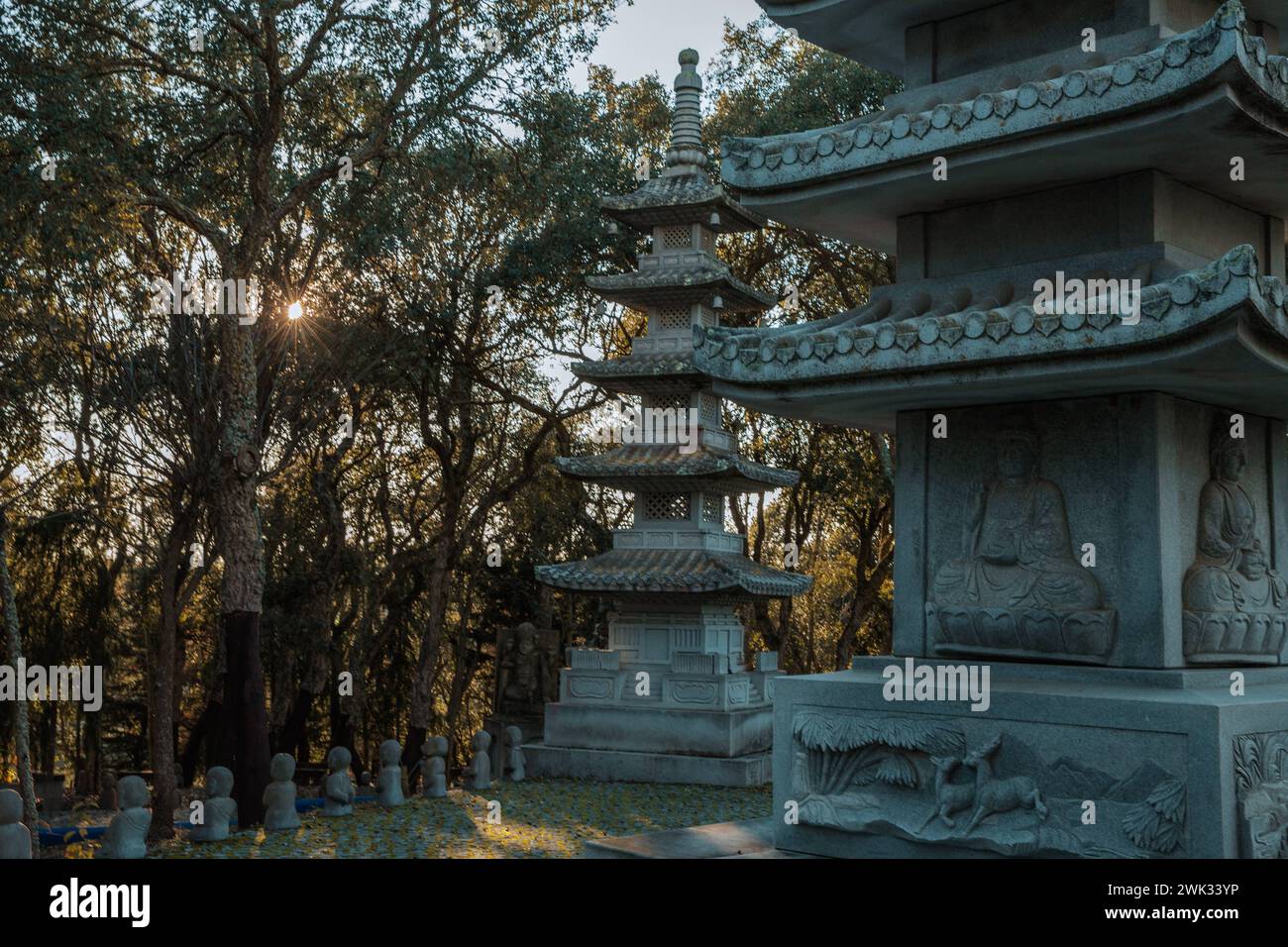 Travel Alentejo interesting places Pagodas in the Bacalhoa Buddha Eden oriental garden in Portugal Stock Photo