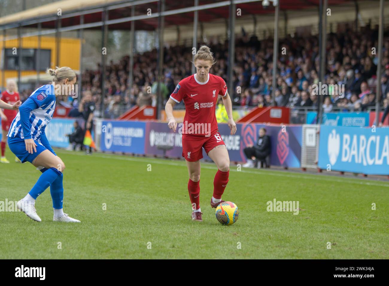 Crawley, UK. 18th Feb, 2024. Broadfield Stadium, Crawley, England, February 18th 2024: Jasmine Matthews (6 Liverpool) in action during the Barclays Womens Super League game between Brighton and Liverpool at Broadfield Stadium, Crawley. (Tom Phillips/SPP) Credit: SPP Sport Press Photo. /Alamy Live News Stock Photo