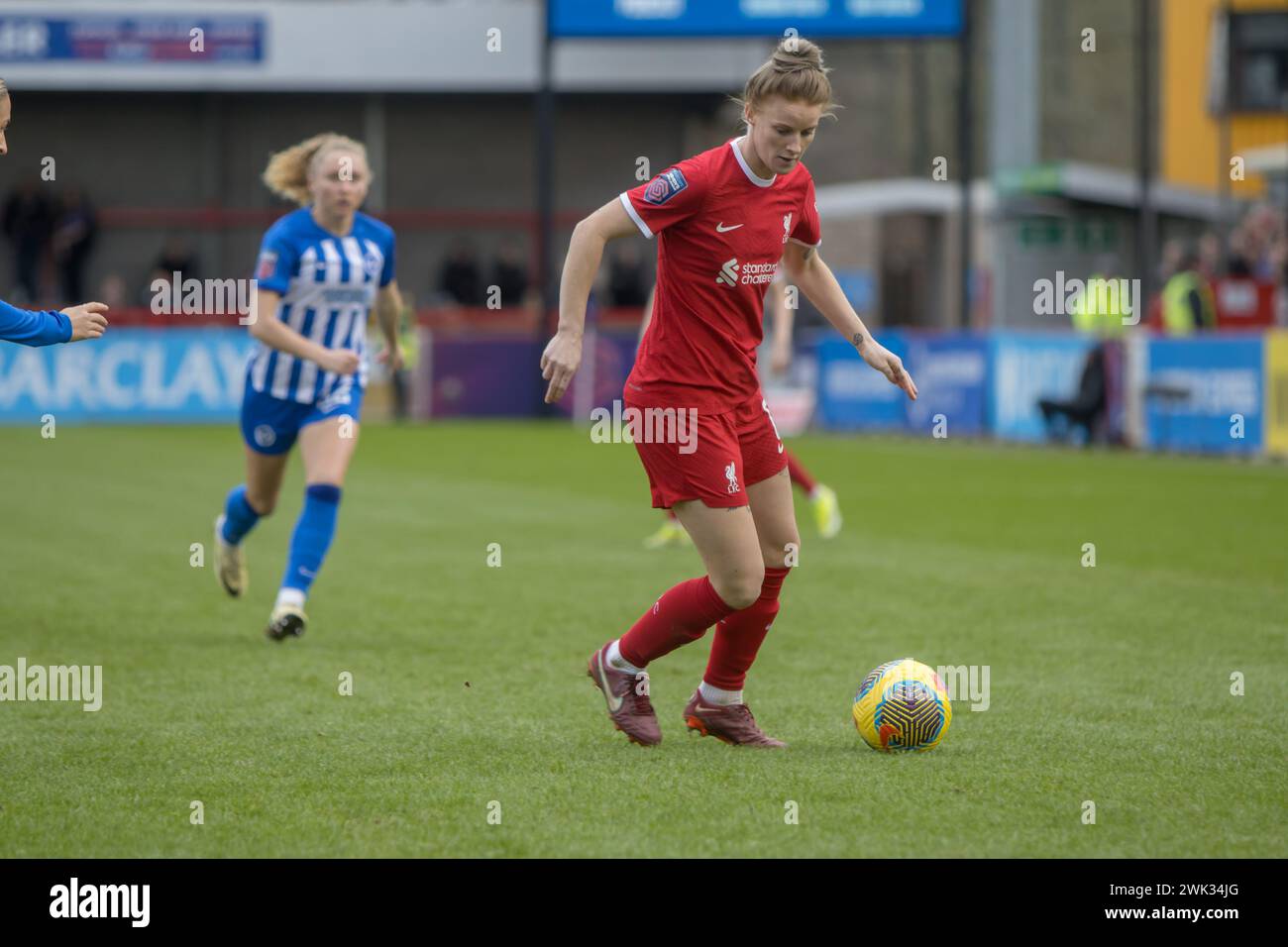 Crawley, UK. 18th Feb, 2024. Broadfield Stadium, Crawley, England, February 18th 2024: Jasmine Matthews (6 Liverpool) in action during the Barclays Womens Super League game between Brighton and Liverpool at Broadfield Stadium, Crawley. (Tom Phillips/SPP) Credit: SPP Sport Press Photo. /Alamy Live News Stock Photo