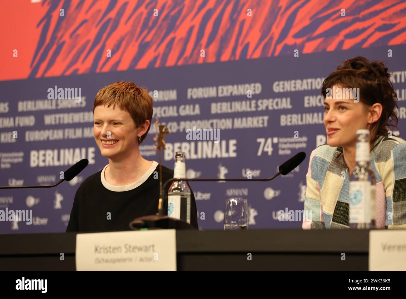 Berlin, Germany, 18th February 2024, Director, Screenwriter, Rose Glass and Actor Kristen Stewart at the press conference for the film Love Lies Bleeding at the 74th Berlinale International Film Festival. Photo Credit: Doreen Kennedy / Alamy Live News. Stock Photo